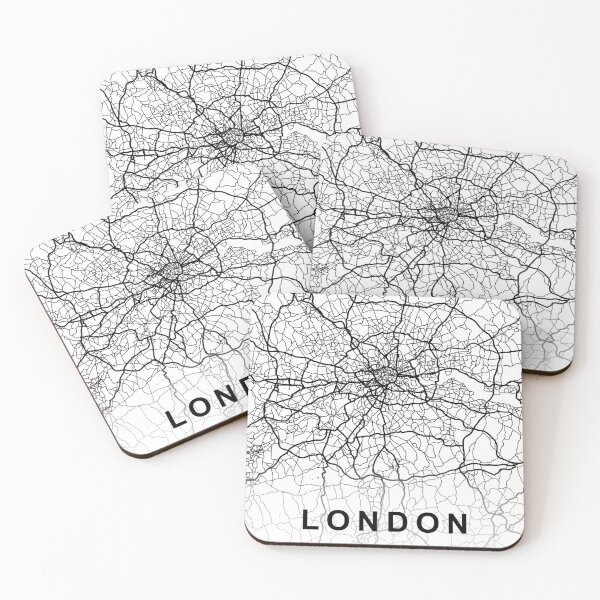 Item preview, LONDON CİTY ROAD MAP POSTER SİMPLE ALL ROADS BLACK AND WHİTEWİTH COUNTRY NAME AND COORDİNATES   designed and sold by rashadat.