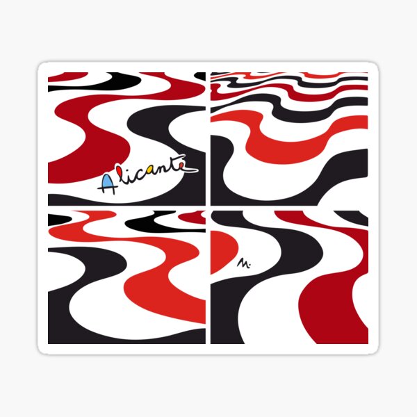 Aperçu de l'œuvre Illustration de l'Esplanade d'Alicante, Espagne, conception de vagues, couleurs, rouge, noir et blanc créée et vendue par Miduart.