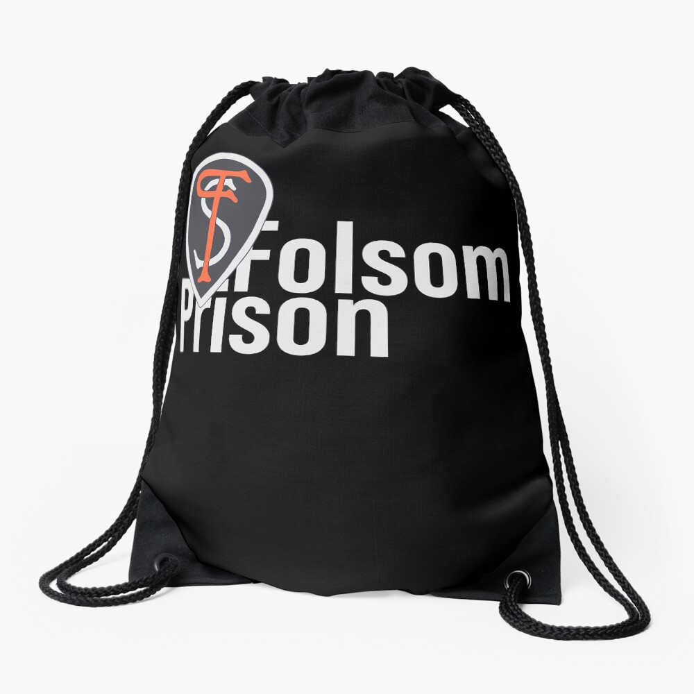 "Folsom Prison Text Badge Symbol Prison Cell" Drawstring Bag by