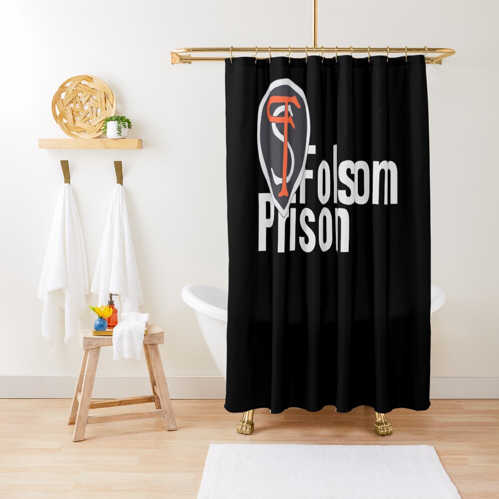 "Folsom Prison Text Badge Symbol Prison Cell" Shower Curtain for
