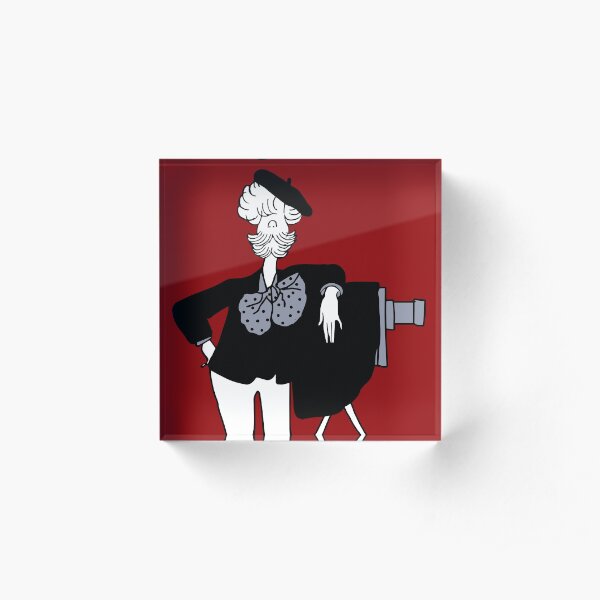 Funny black and white illustration, artist with a historical camera, trend color 2021 Acrylic Block