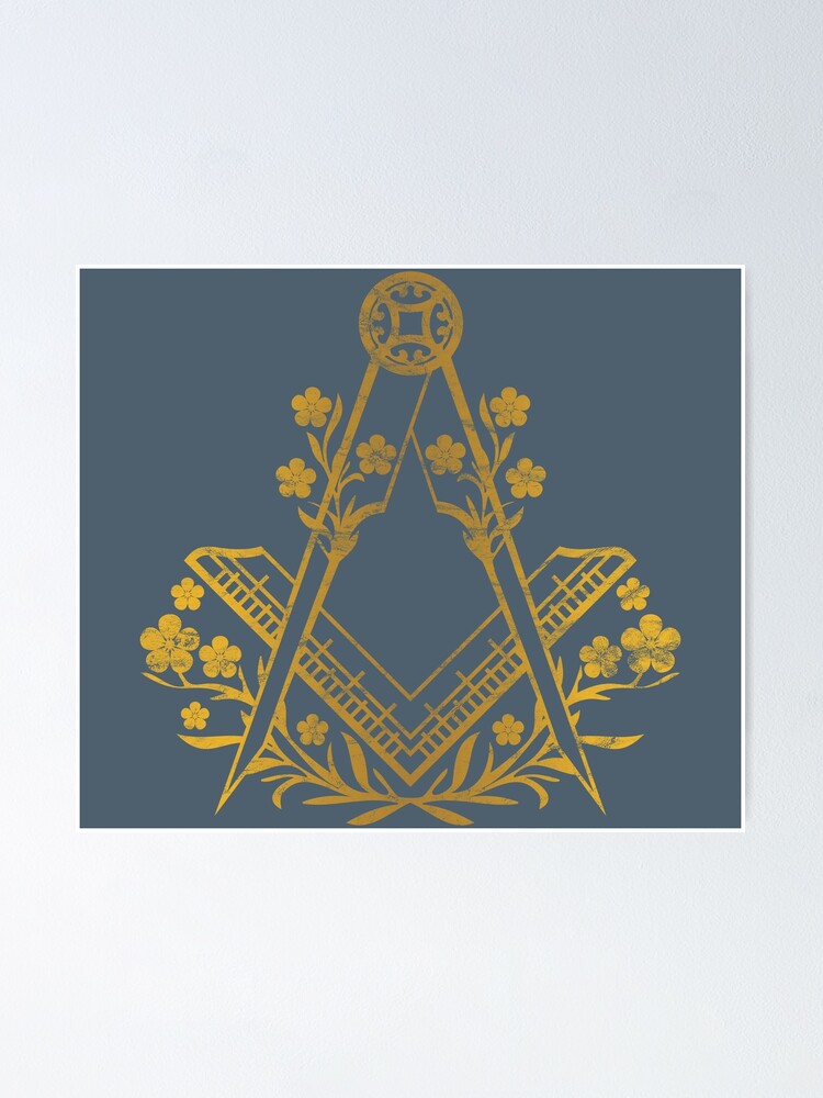 "Masonic Square & Compass entwined with Me Not Flowers" Poster