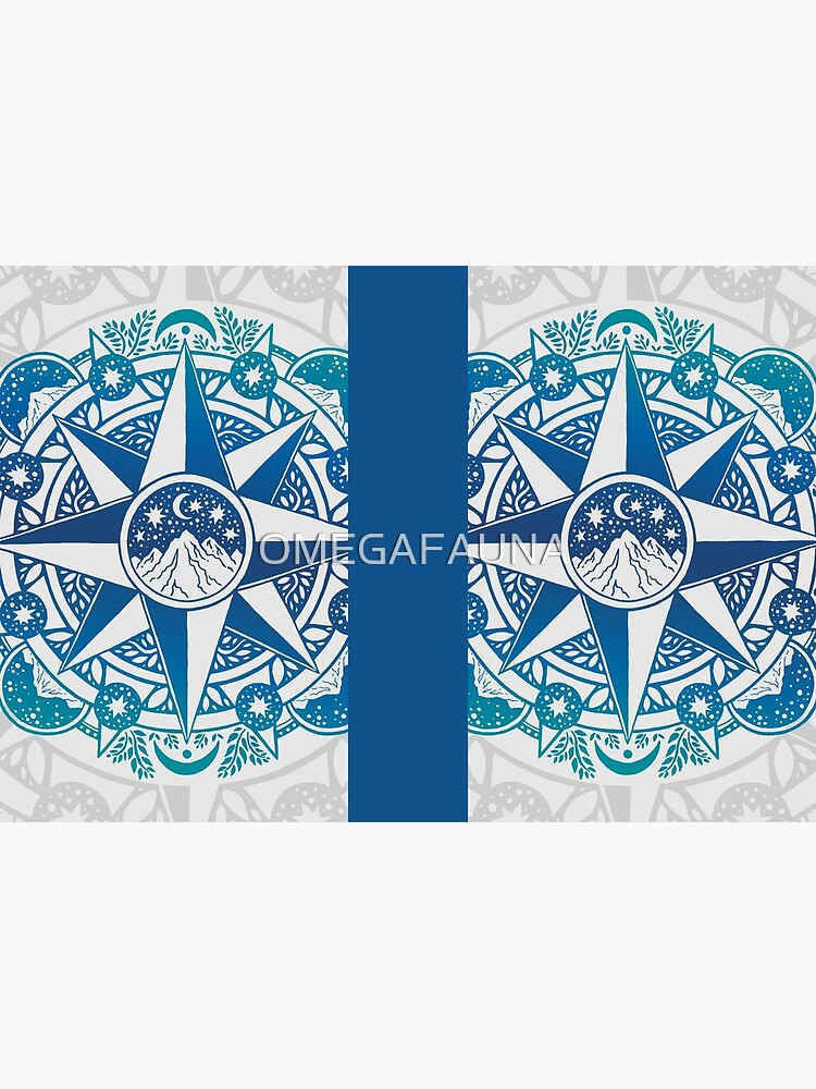Journey to Moon Mountain | Turquoise Navy Ombré | Compass Rose Nature Mandala by OMEGAFAUNA