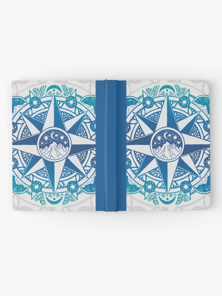 Alternate view of Journey to Moon Mountain | Turquoise Navy Ombré | Compass Rose Nature Mandala Hardcover Journal