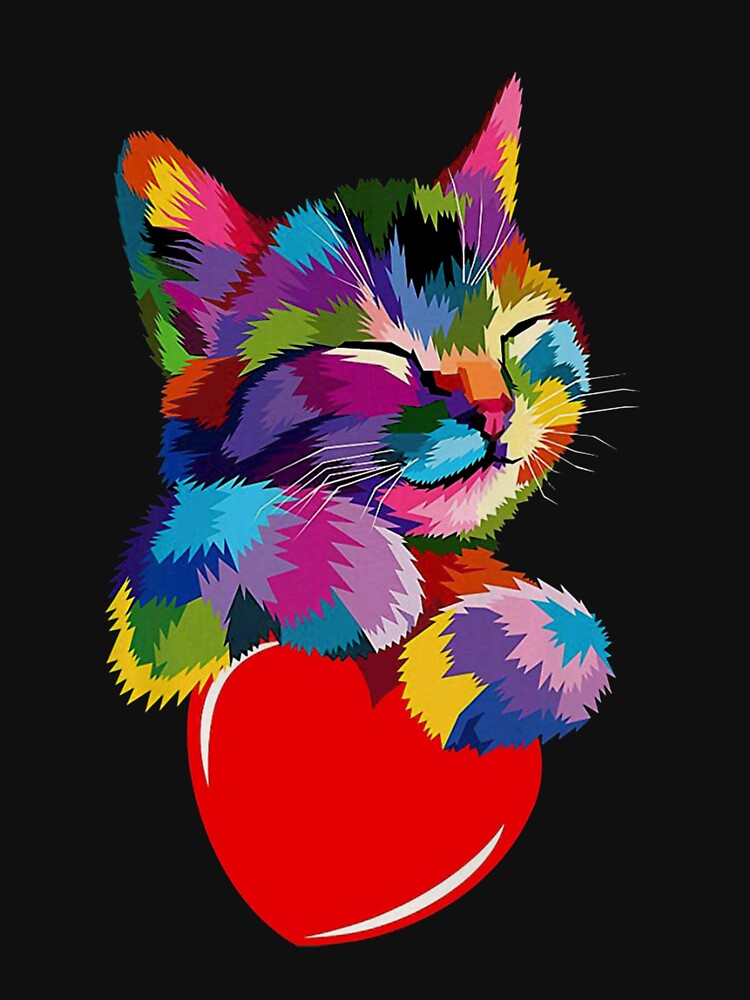 Colorful Cat Hugging Heart by Isabellchas