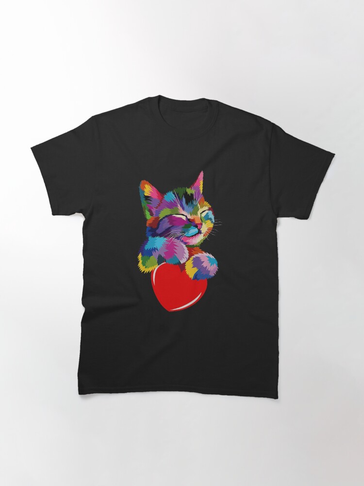 Alternate view of Colorful Cat Hugging Heart Classic T-Shirt