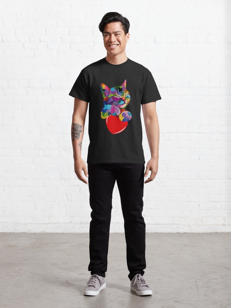 Alternate view of Colorful Cat Hugging Heart Classic T-Shirt