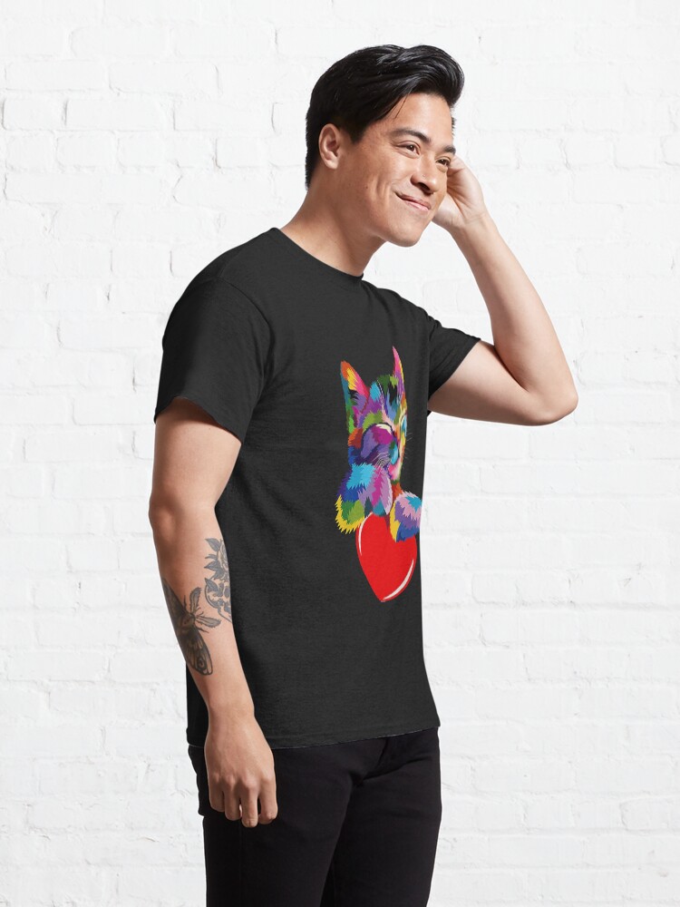 Alternate view of Colorful Cat Hugging Heart Classic T-Shirt