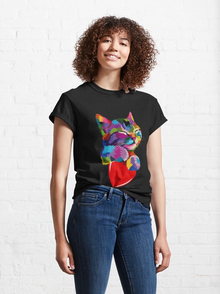 Alternate view of Colorful Cat Hugging Heart Classic T-Shirt