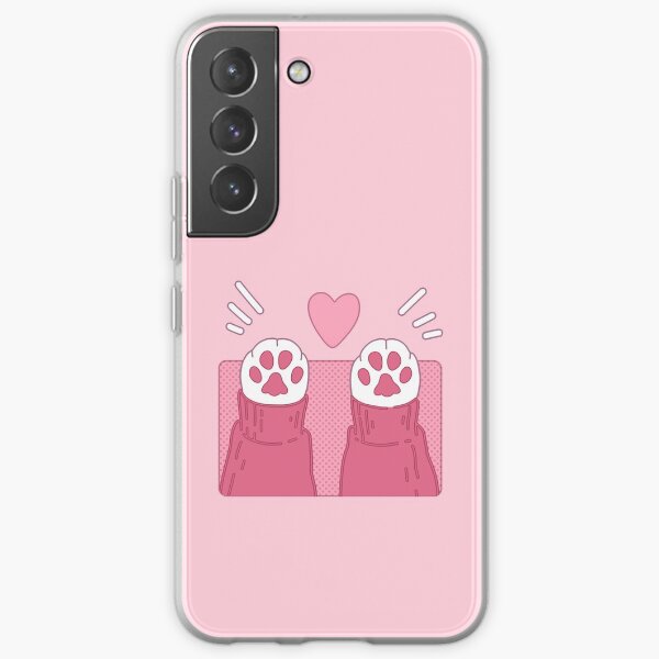 Cute pink cat paws and love Samsung Galaxy Soft Case
