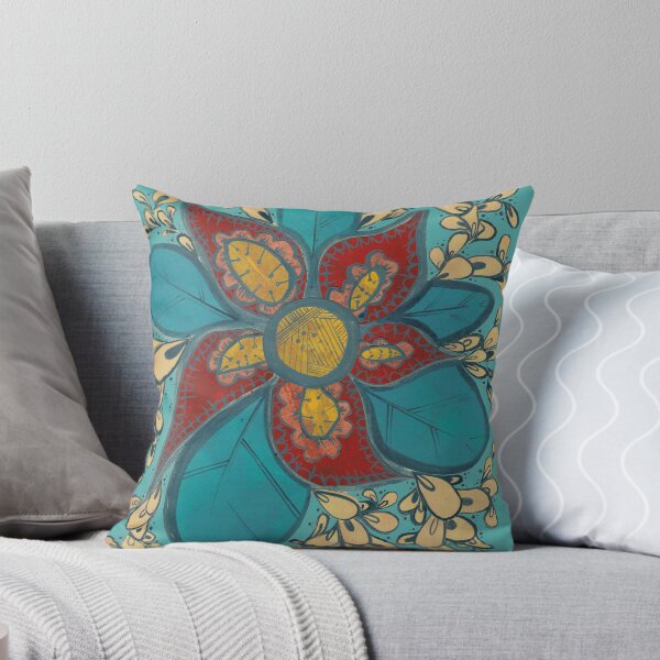 Item preview, Folk Art Flower Collage on Blue Background designed and sold by -SoJa-.