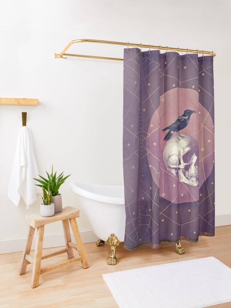 Alternate view of Crow and Skull Collage Shower Curtain
