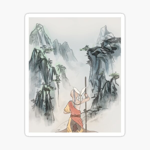 Vista previa del artículo con la obra «Aang y Momo - Pintura de paisaje de tinta», diseñado y vendido por katanasonata.