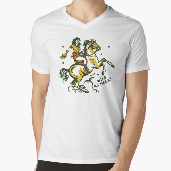 "Wild As Heck" Hand Illustrated Cowgirl Design, Style #2 V-Neck T-Shirt