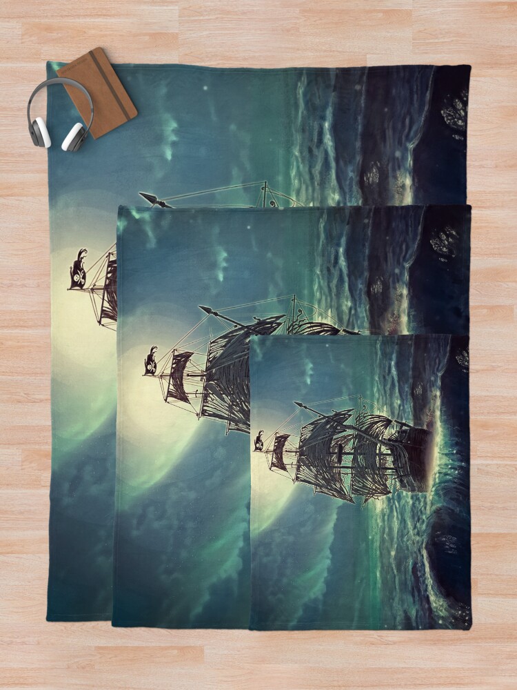 Alternate view of Ghost Pirate Ship at Night Throw Blanket