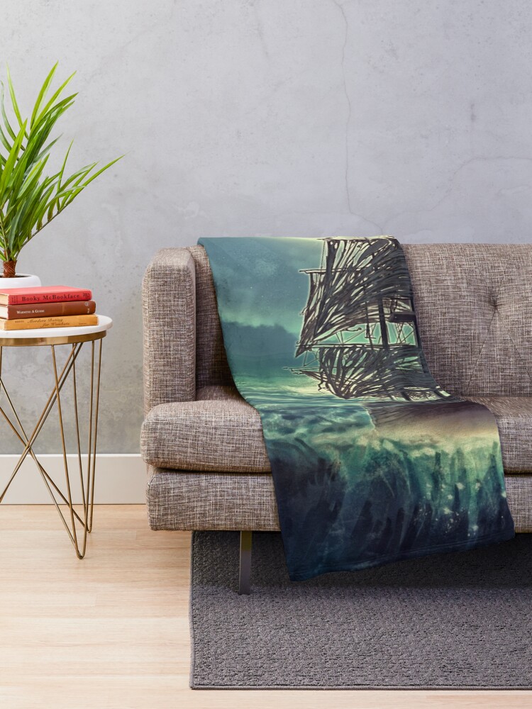 Alternate view of Ghost Pirate Ship at Night Throw Blanket