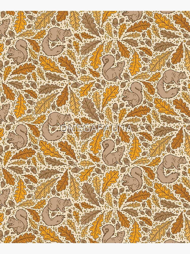 Oak & Squirrels | Animal Nature Pattern by OMEGAFAUNA