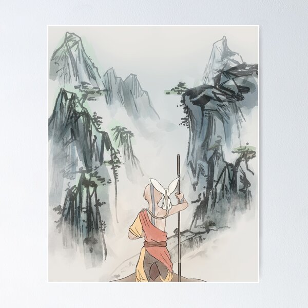 Item preview, Aang and Momo - Ink Landscape Painting designed and sold by katanasonata.