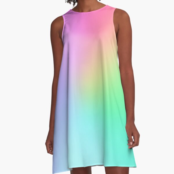 Vivid Prismatic Rainbow Ombre A-Line Dress