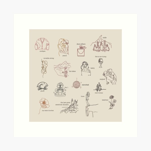 Taylor Swift Folklore Album Collection (Line art) Art Print