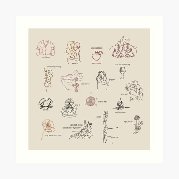 Colección de álbumes de folclore de Taylor Swift (arte lineal) Lámina artística