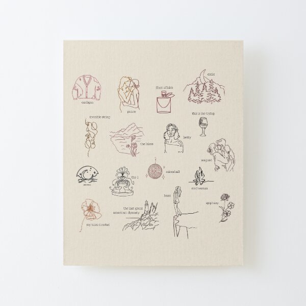 Taylor Swift Folklore Album Collection (Line art) Canvas Mounted Print