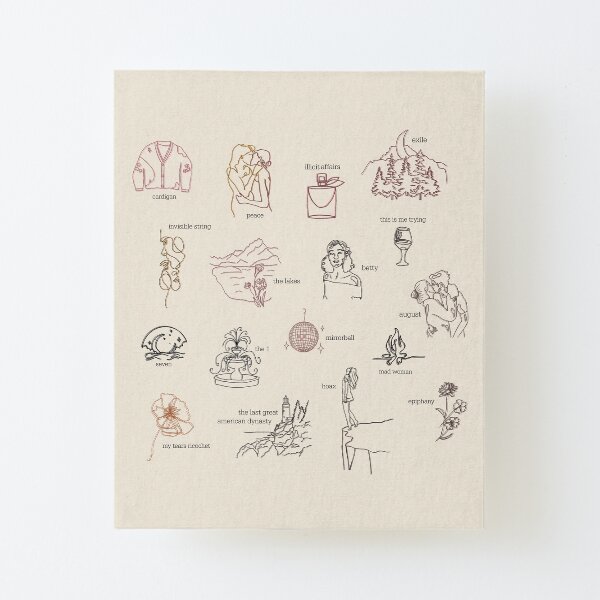 Taylor Swift Folklore Album Collection (Line art) Canvas Mounted Print