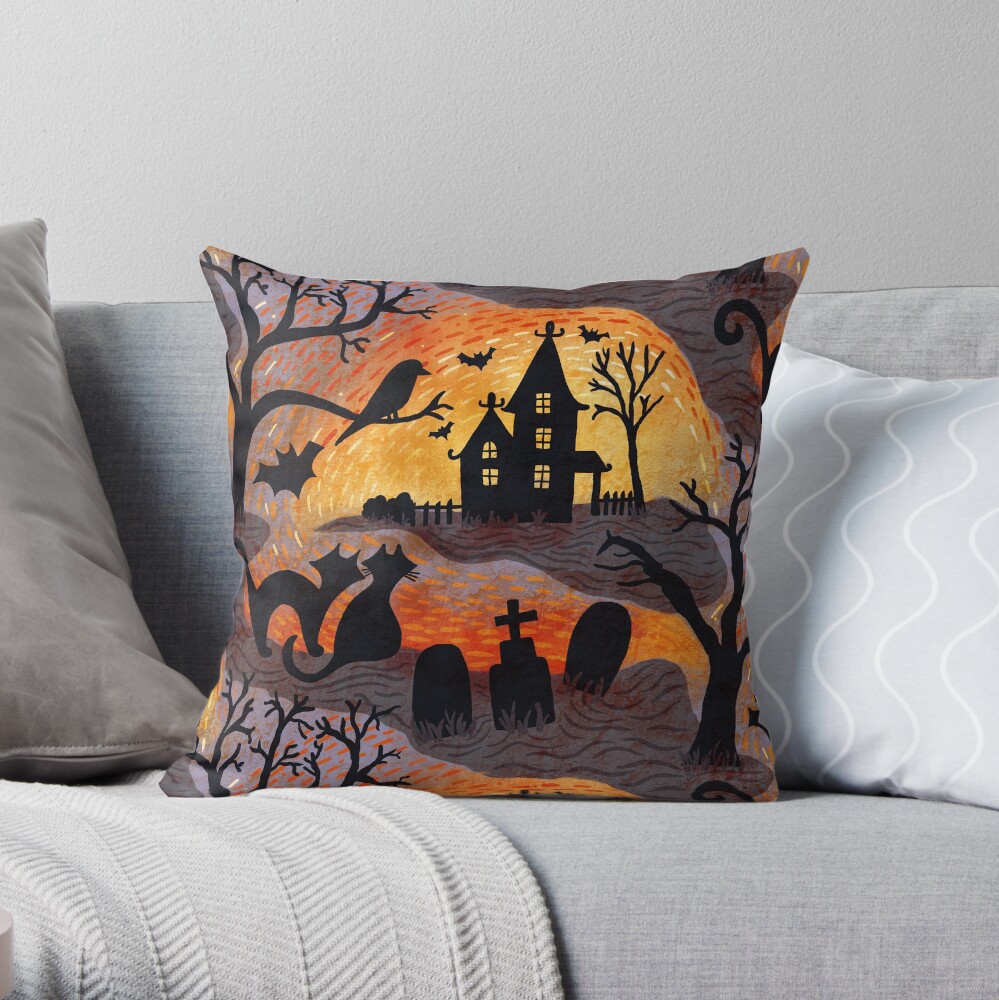 Spooky Haunted Halloween Throw Pillow