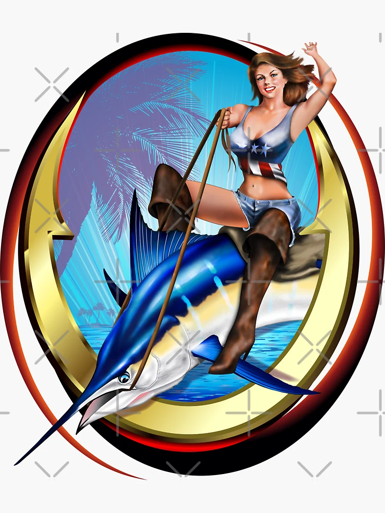 Bluefin Tuna Rider Fishing PinUp Girl Sticker for Sale by Mary Tracy
