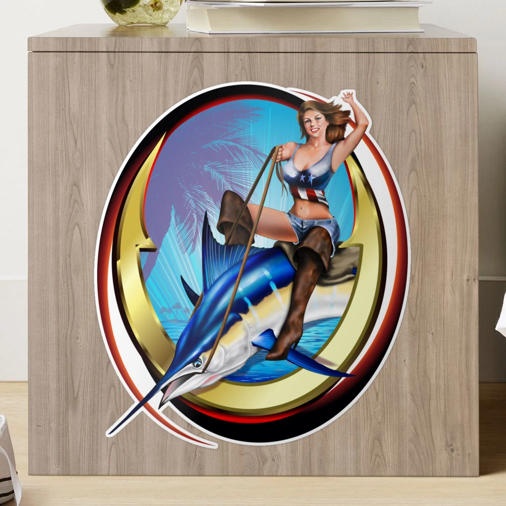 Tarpon Rider pinup girl riding a tarpon Sticker for Sale by Mary