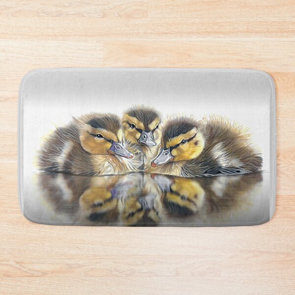 Item preview, Three cute fluffy ducklings with mirror reflection on the water designed and sold by IslesArt.