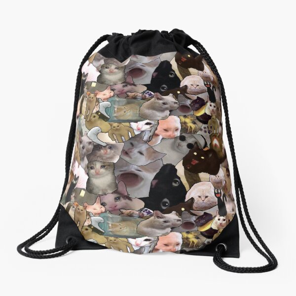 cursed cat print Drawstring Bag