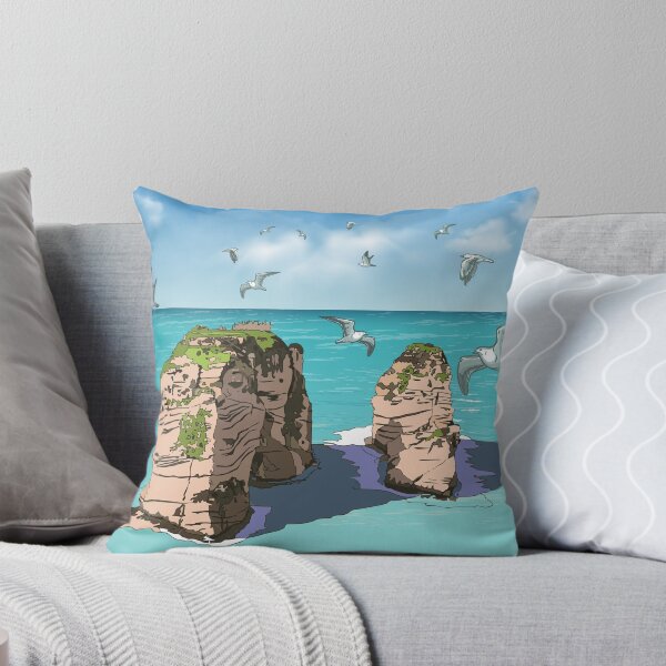 Item preview, Raouche rocks  Beirut, Lebanon.Blue background with seagulls صخرة الروشة بيروت وطيور النورس designed and sold by mashmosh.