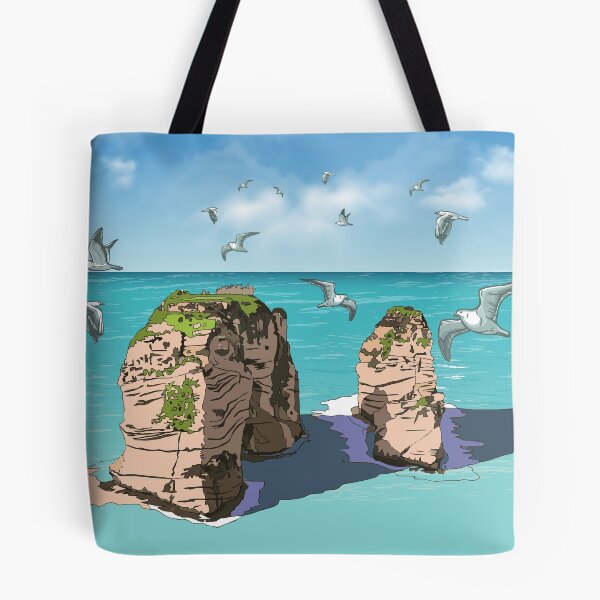Item preview, Raouche rocks  Beirut, Lebanon.Blue background with seagulls صخرة الروشة بيروت وطيور النورس designed and sold by mashmosh.