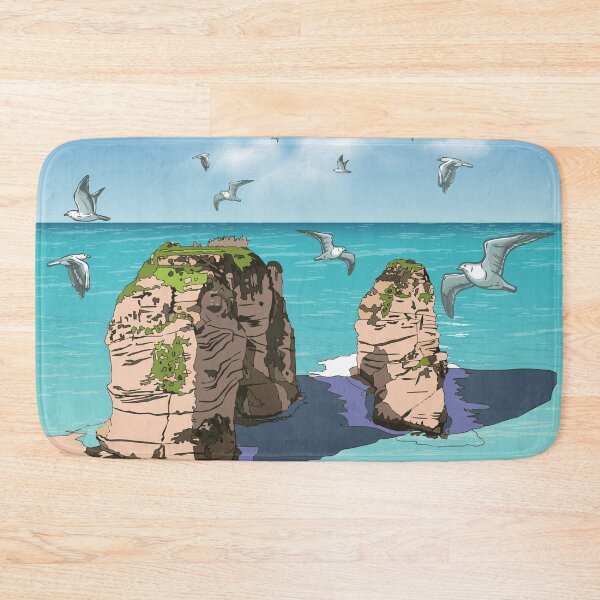 Item preview, Raouche rocks  Beirut, Lebanon.Blue background with seagulls صخرة الروشة بيروت وطيور النورس designed and sold by mashmosh.
