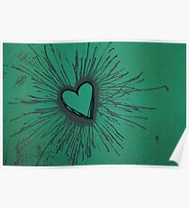 Exploding Heart Green and Gray Poster
