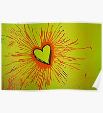 Yellow and Red Exploding Heart Poster
