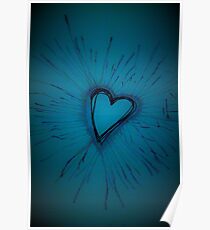 Deep Blue Exploding Heart Poster