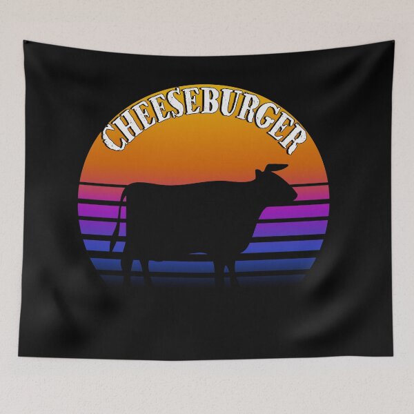 Item preview, Retro sunset Meat Eater Cow Cheeseburger designed and sold by AllLeftSides42.