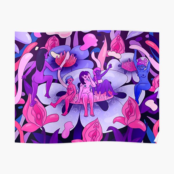 Surreal Feminist piece with lots of Flowers  Poster