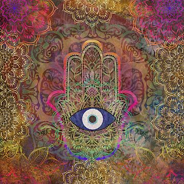 Artwork thumbnail, Hamsa Evil Eye Colourful Mandala by Tau Tia L Douglass