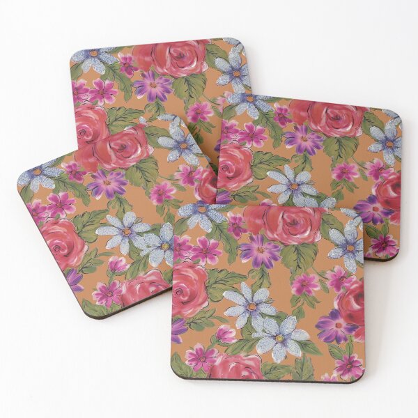 Item preview, Red Roses on Gold Ground With Daisies designed and sold by Leslie Rogers Todder.