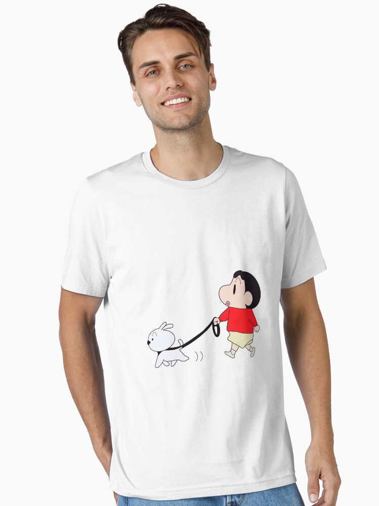 Crayon Shin-chan takes Shiro out for a walk