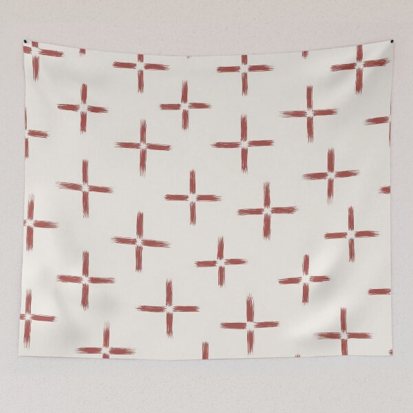 Item preview, Traditional Japanese Vintage Ink Brush Cross Pattern in Muted Beige and Red designed and sold by Charredsky.