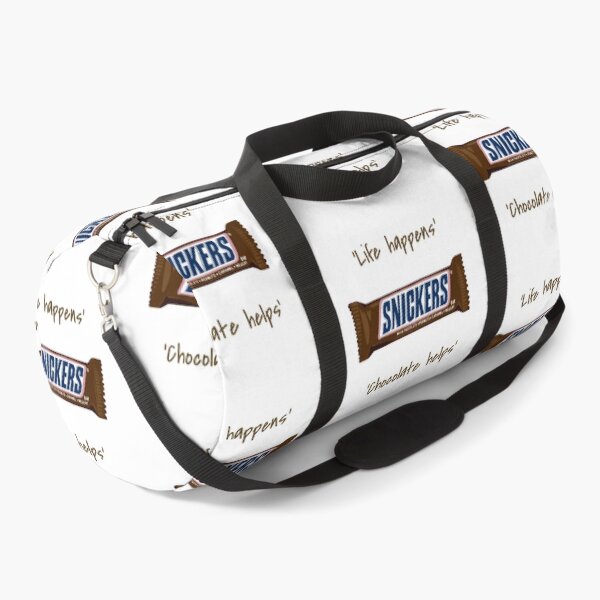 Life happens. Chocolate helps. Snickers Version Duffle Bag