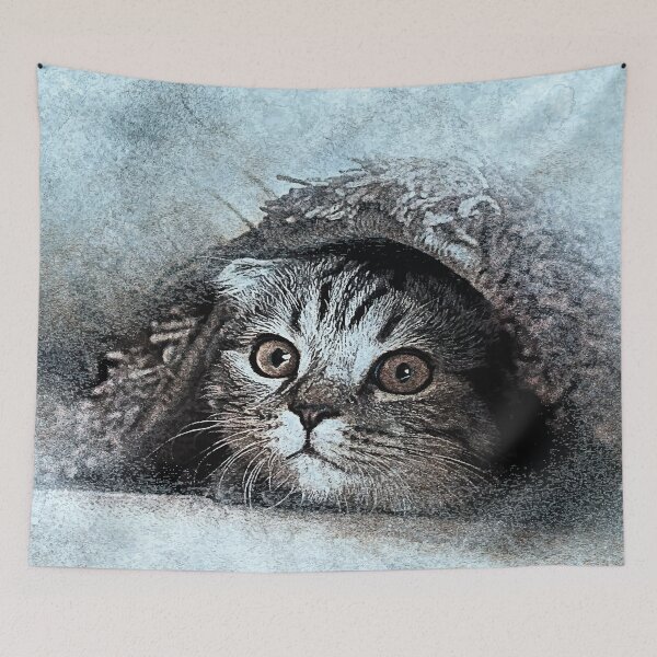 Item preview, Hiding Cat under a rag portrait  designed and sold by Iconique Space.