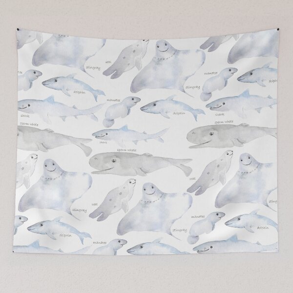 Item preview, hand painted happy cute sea animals watercolor painting designed and sold by ColorandColor.