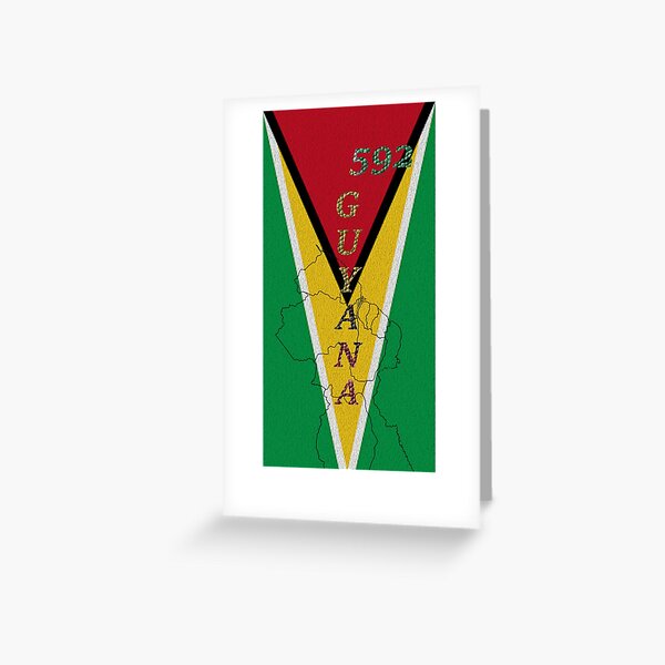 "Guyana Flag Design with Phone Area Code and Map Outline" Greeting Card