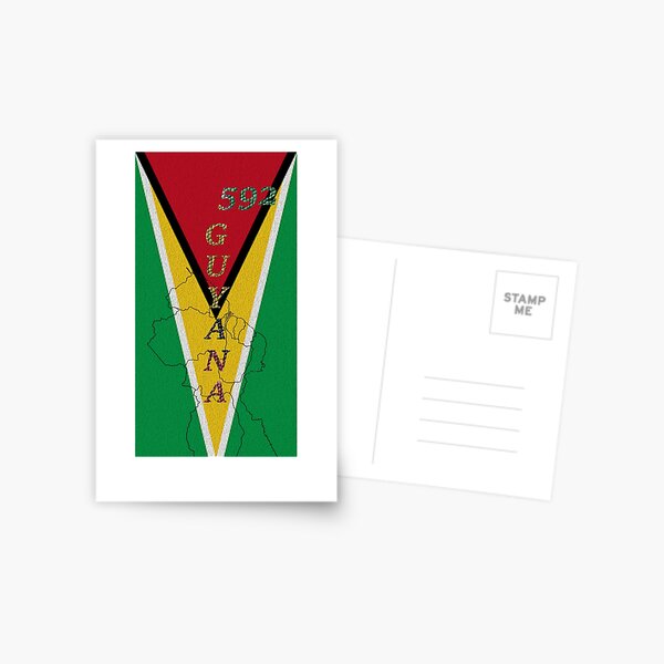 "Guyana Flag Design with Phone Area Code and Map Outline" Postcard for