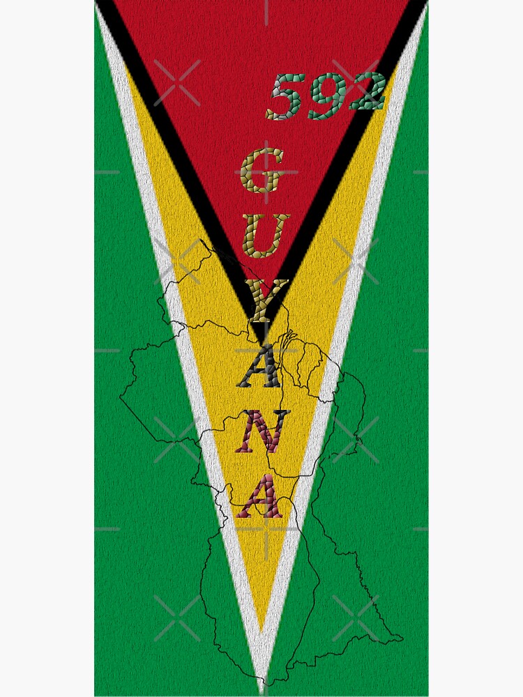 "Guyana Flag Design with Phone Area Code and Map Outline" Sticker for